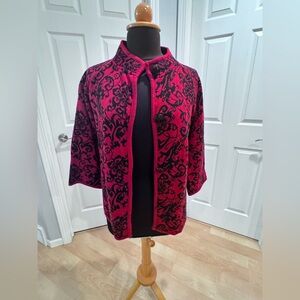 JM Collection Red and Black Floral Cardigan, size PM